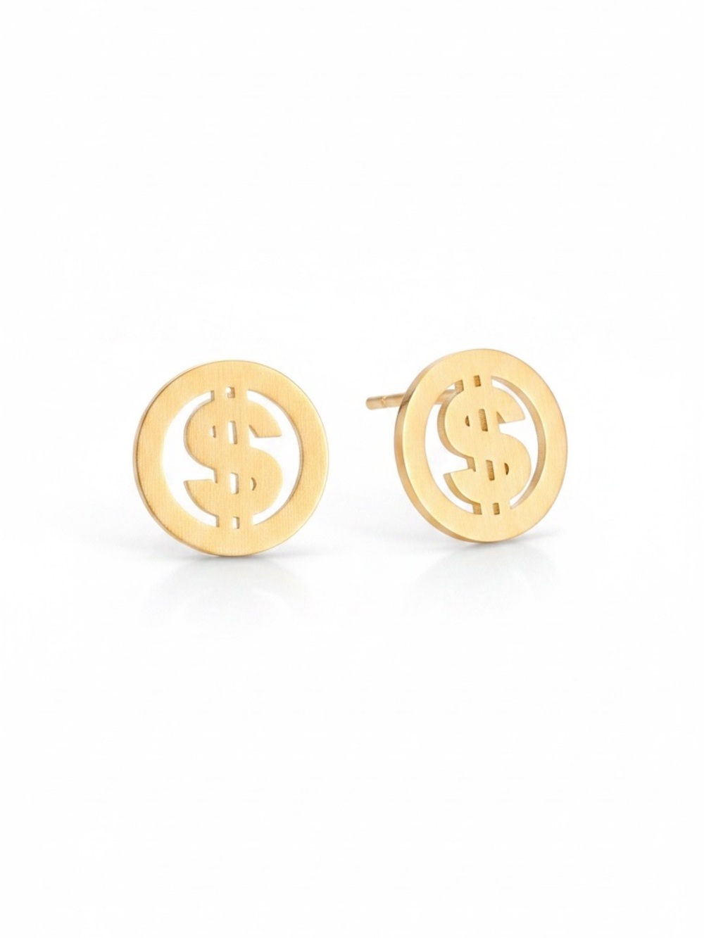 Dollar Sign Money Currency Humor Prosperity Gold Stainless Steel 1/2” Earrings
